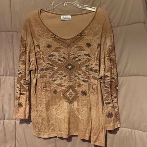Women’s three-quarter length sleeve scoop neck southwestern beaded design